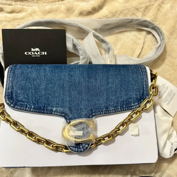 Coach Tabby 30 Denim Crossbody Bag with Gold Chain - Picture 1 of 5